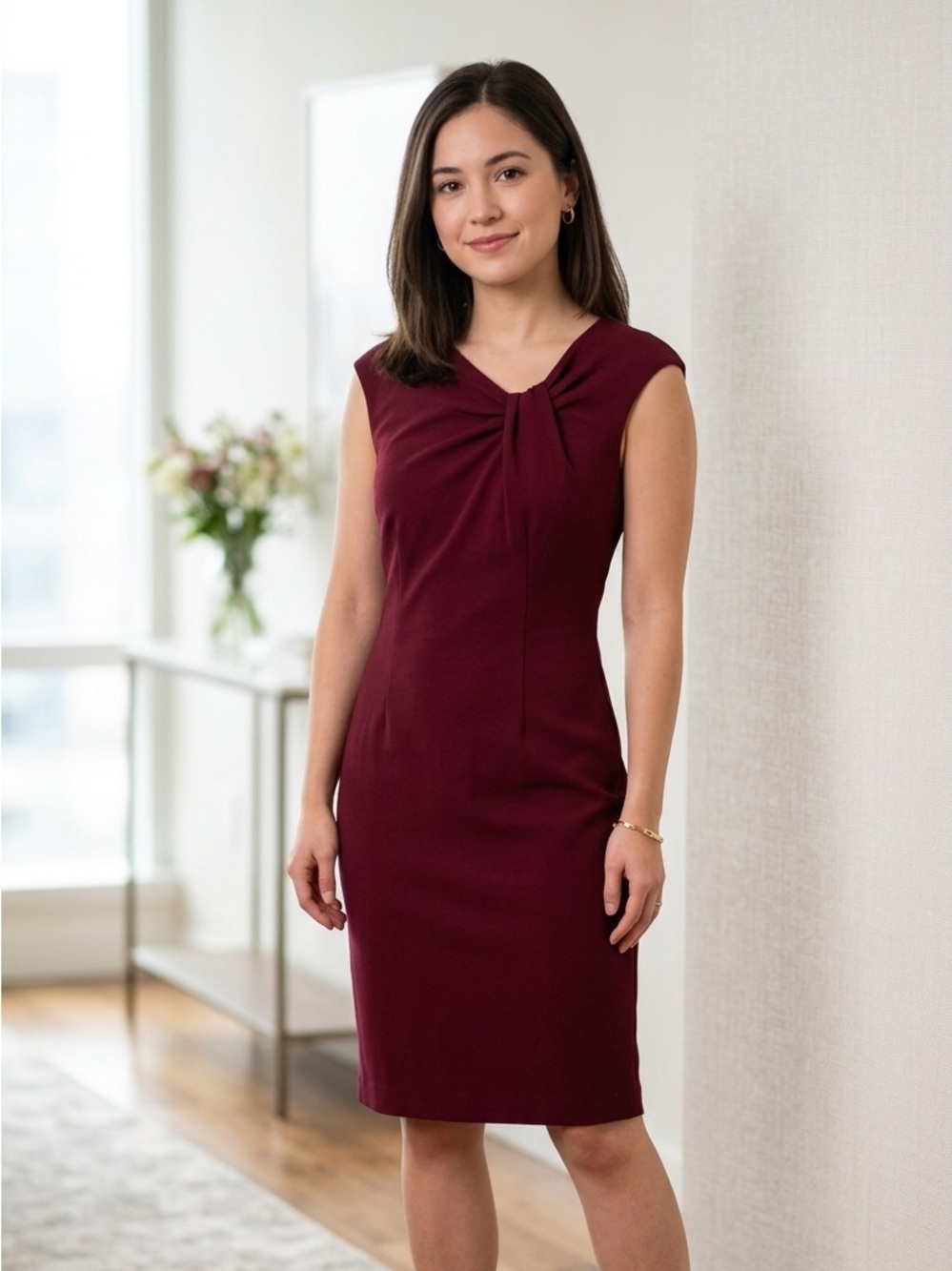 Ann Taylor Sleeveless Wine Sheath Dress
